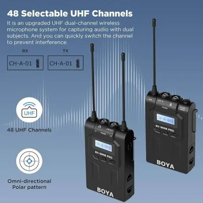 Boya Wireless Mic with 1Receiver and 1Transmitter - Black
